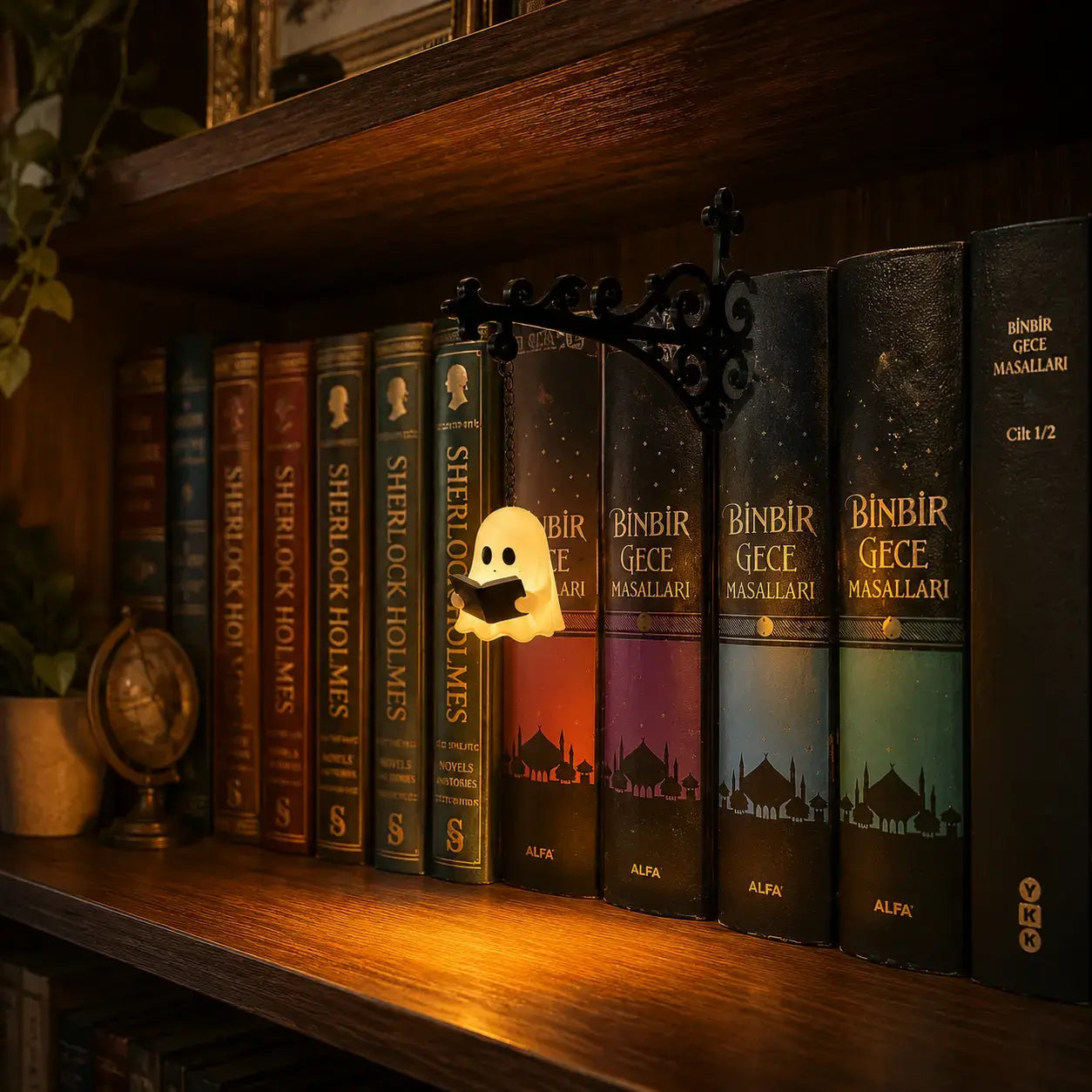 Library Lantern-Decorative Bookshelf Lighting, Miniature Hanging Shelf Lamp, Warm LED Nightlight, Reading Nook Literary Decor,Halloween Christmas Decorations