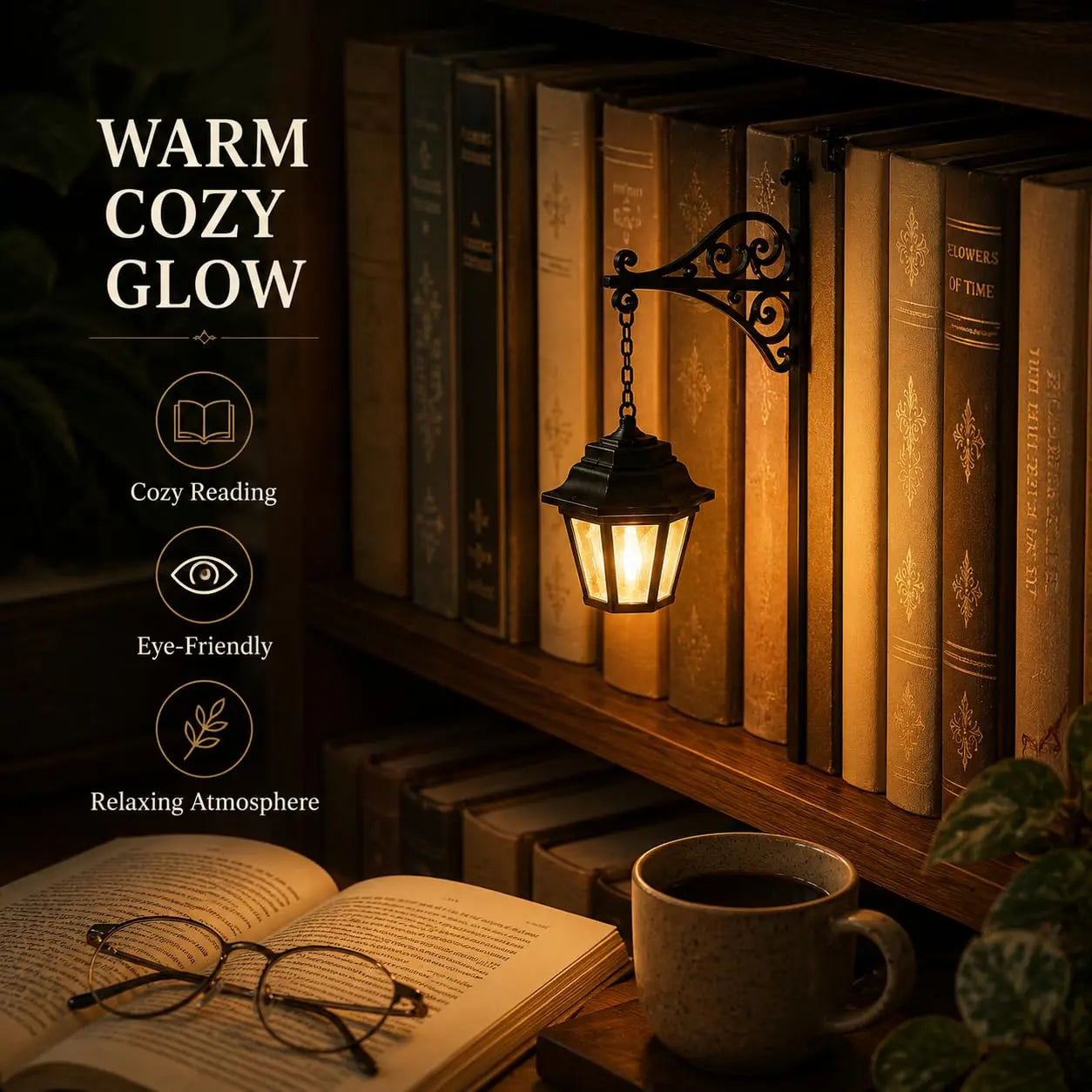 Library Lantern-Decorative Bookshelf Lighting, Miniature Hanging Shelf Lamp, Warm LED Nightlight, Reading Nook Literary Decor,Halloween Christmas Decorations