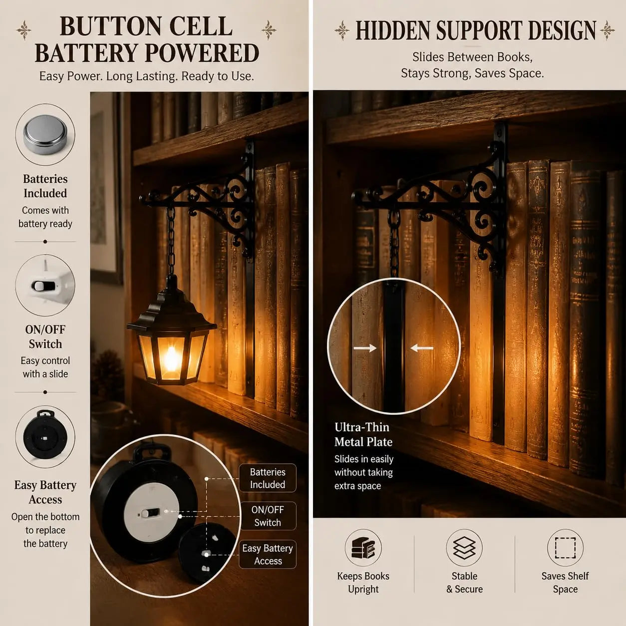 Library Lantern-Decorative Bookshelf Lighting, Miniature Hanging Shelf Lamp, Warm LED Nightlight, Reading Nook Literary Decor,Halloween Christmas Decorations