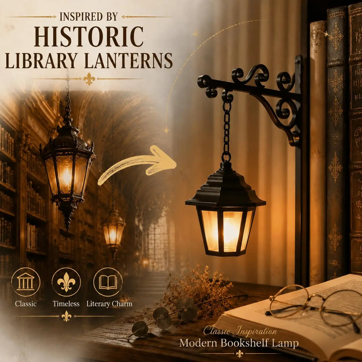 Library Lantern-Decorative Bookshelf Lighting, Miniature Hanging Shelf Lamp, Warm LED Nightlight, Reading Nook Literary Decor,Halloween Christmas Decorations