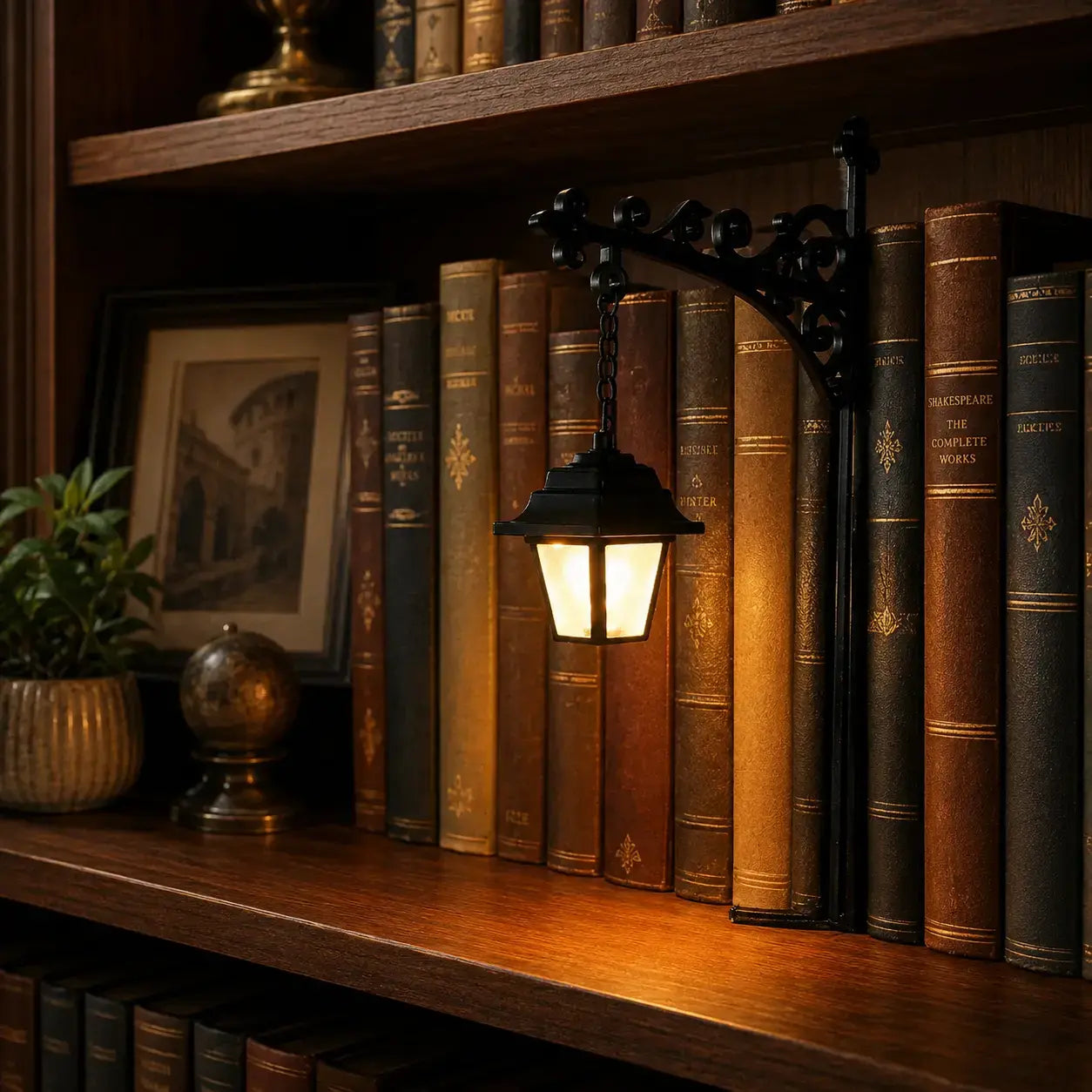 Library Lantern-Decorative Bookshelf Lighting, Miniature Hanging Shelf Lamp, Warm LED Nightlight, Reading Nook Literary Decor,Halloween Christmas Decorations