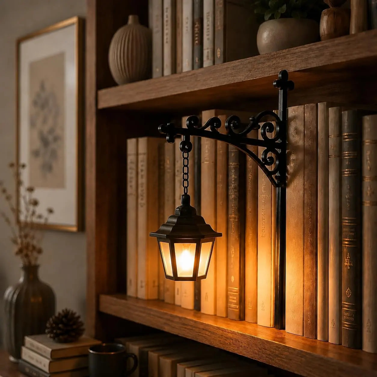Library Lantern-Decorative Bookshelf Lighting, Miniature Hanging Shelf Lamp, Warm LED Nightlight, Reading Nook Literary Decor,Halloween Christmas Decorations