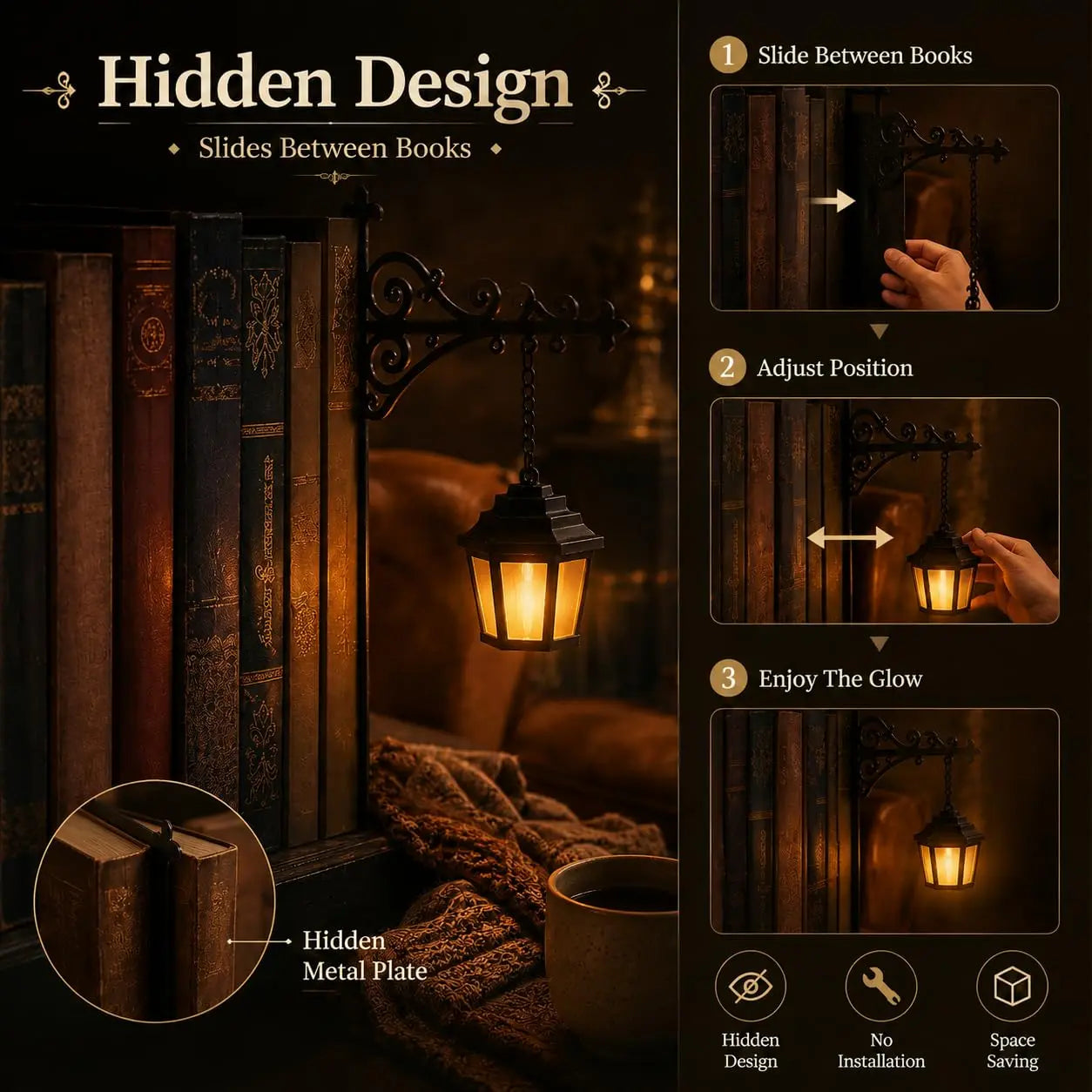 Library Lantern-Decorative Bookshelf Lighting, Miniature Hanging Shelf Lamp, Warm LED Nightlight, Reading Nook Literary Decor,Halloween Christmas Decorations